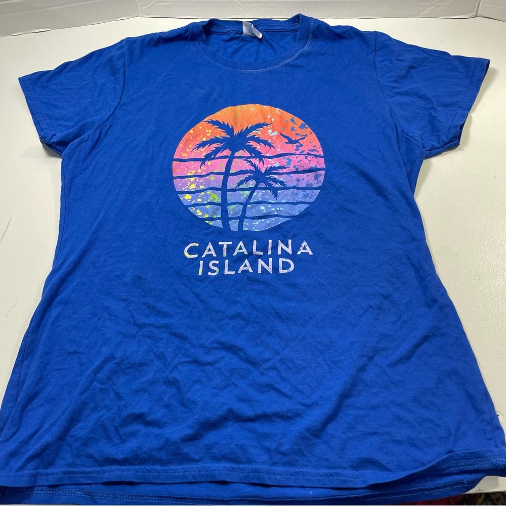 Retro Bright Blue Catalina Island T Shirt Medium
